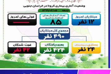 ۱۲ نفر مبتلای جدید کرونا ویروس در خراسان جنوبی