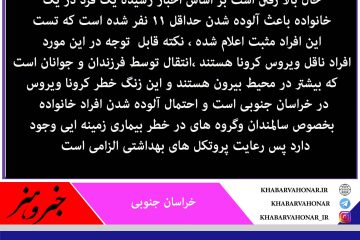 ابتلا کرونا درخراسان جنوبی خانوادگی شده است