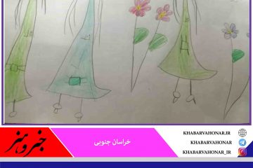 نقاشی دختر از دختر گل پنج ساله ثنا عربی که با ذهنیت کودکانه  خود ماسک زدن را مهم و ضروری می بیند