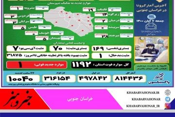 افزایش قربانیان کرونا به نفر ۱۱۹۲ در خراسان جنوبی