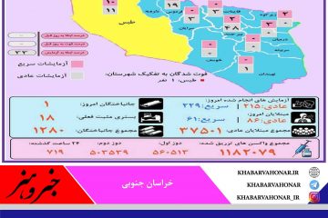 وضعیت کرونا به تفکیک شهرستان های خراسان جنوبی