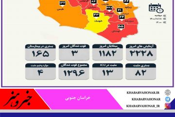 آمار روزانه مبتلایان به کرونا به تفکیک شهرستان های خراسان جنوبی