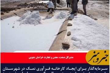 سرمایه‌گذار برای ایجاد کارخانه فرآوری نمک در شهرستان بشرویه مشخص شده است