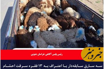 سه سارق سابقه‌دار با اعتراف به ۱۳ فقره سرقت احشام در شهرستان بیرجند دستگیر شدند
