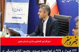 ۱۲۲ هزار و ۹۱۹ درخواست صدور مجوز الکترونیکی در خراسان جنوبی