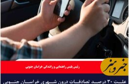 علت ۳۰ درصد تصادفات درون شهری خراسان جنوبی تلفن همراه است