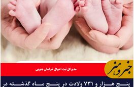 پنج هزار و ۷۳۱ ولادت در پنج ماه گذشته در خراسان جنوبی به ثبت رسید
